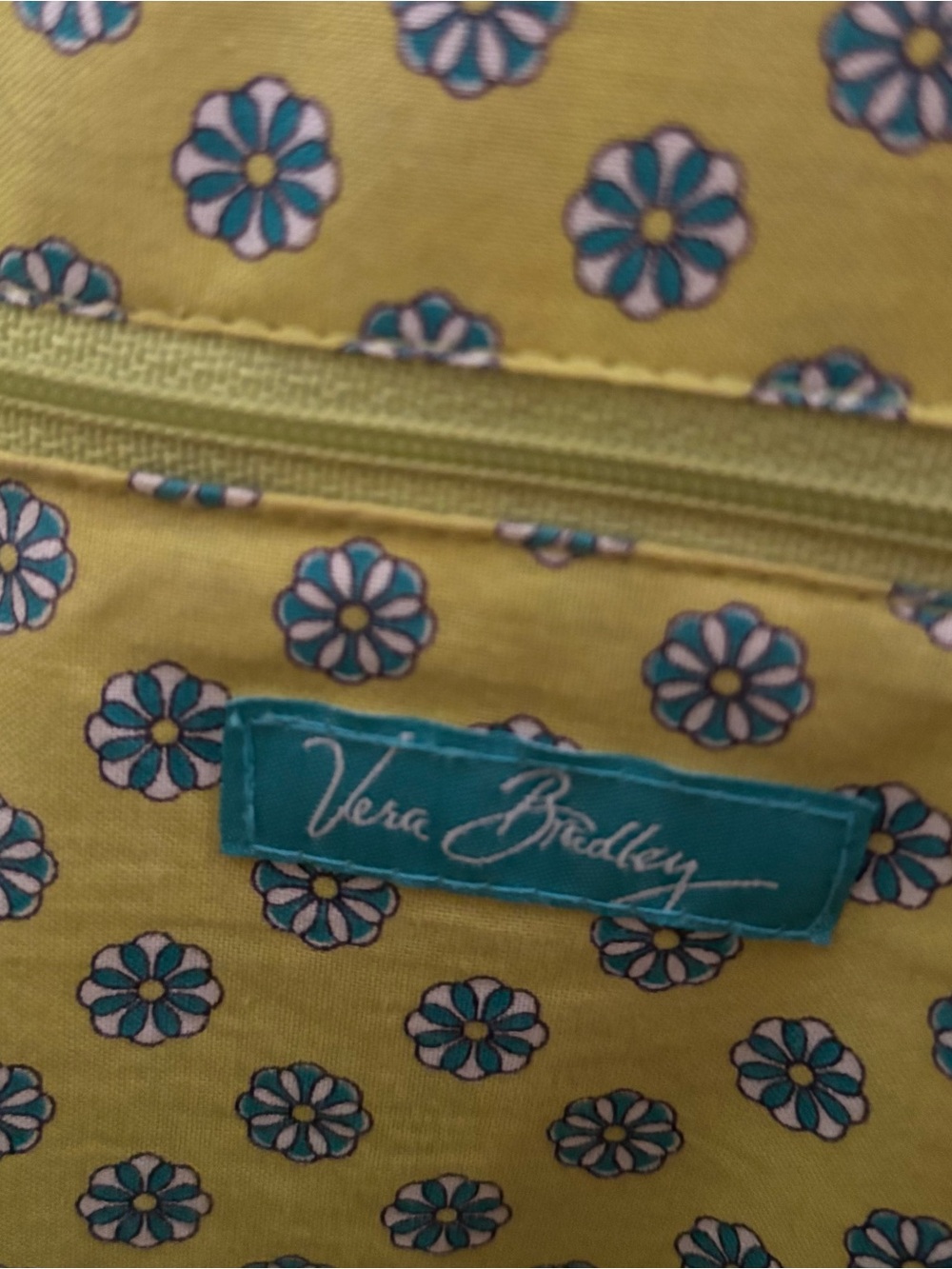 Vera Bradley Teal and Lime Paisley Woven Tote with Dark Brown Handles - Picture 4 of 4